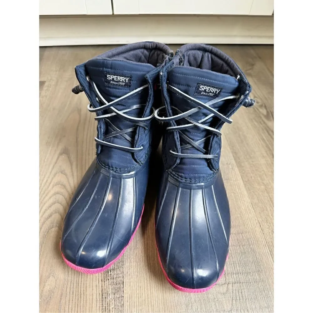 Sperry Girls Saltwater Rain Boot Navy Size 6M Big Kids Rubber Outdoors